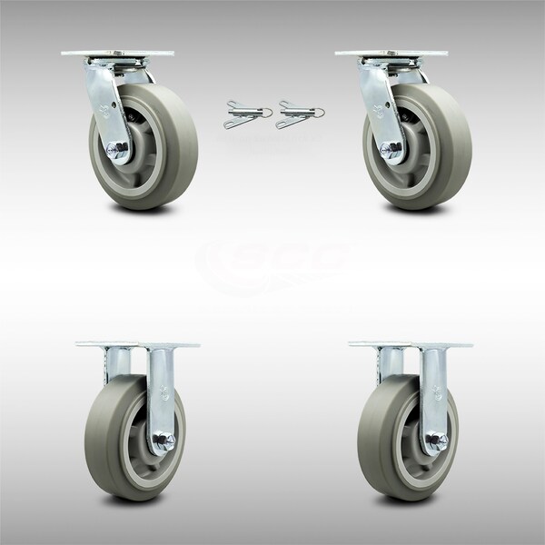 Service Caster 6 Inch SS Thermoplastic Caster Set with Roller Bearing 2 Swivel Lock 2 Rigid SCC SCC-SS30S620-TPRRF-BSL-2-R-2 - main